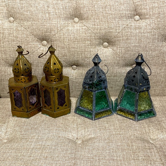 Other - Rustic Lanterns green/Purple Stain Windows set of 4